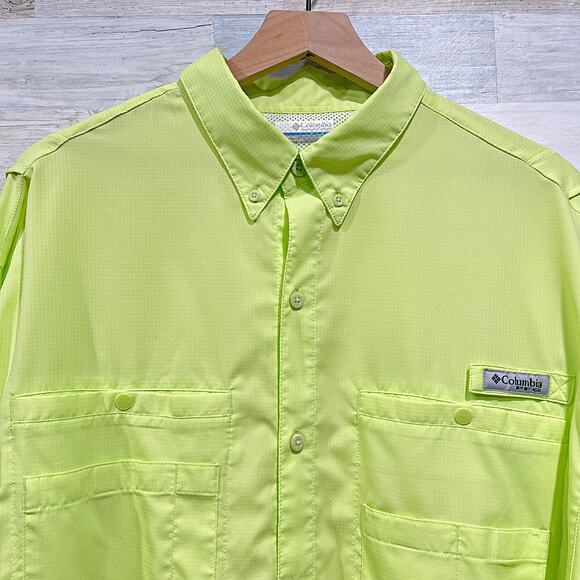 Columbia PFG Tamiami II Long Sleeve Fishing Shirt Neon Green FM7253 Mens XL - Picture 2 of 6